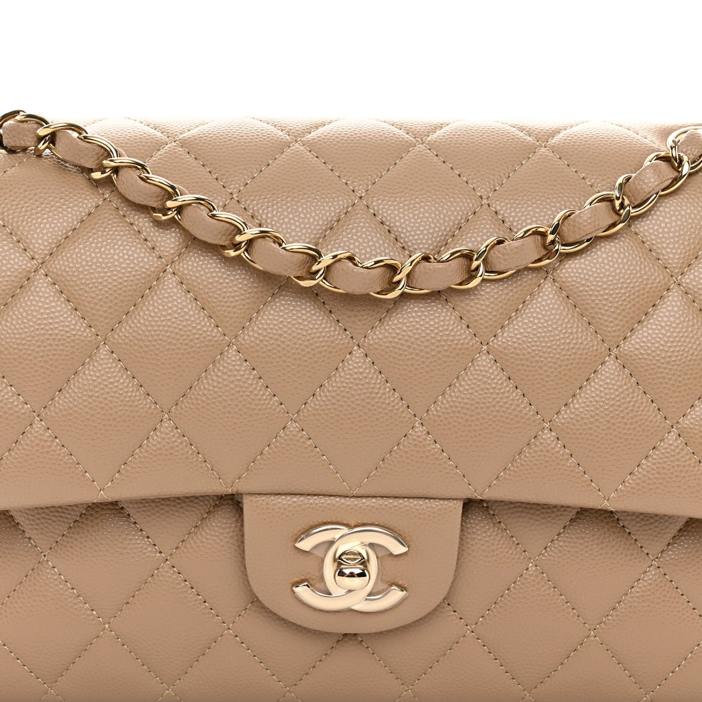 Caviar Quilted Medium Double Flap Dark Beige