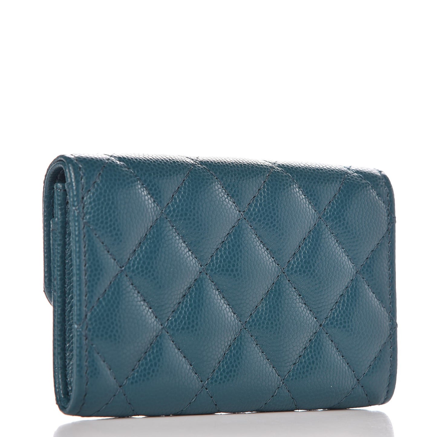 Caviar Quilted Card Holder Wallet Dark Turquoise