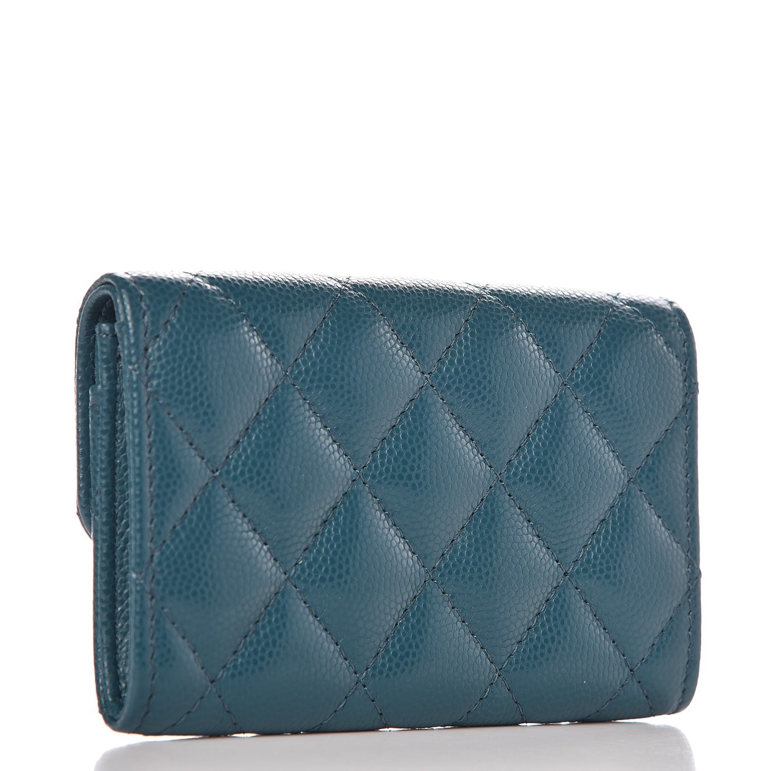 Chanel Caviar Quilted Card Holder Wallet Dark Turquoise 3 of 9
