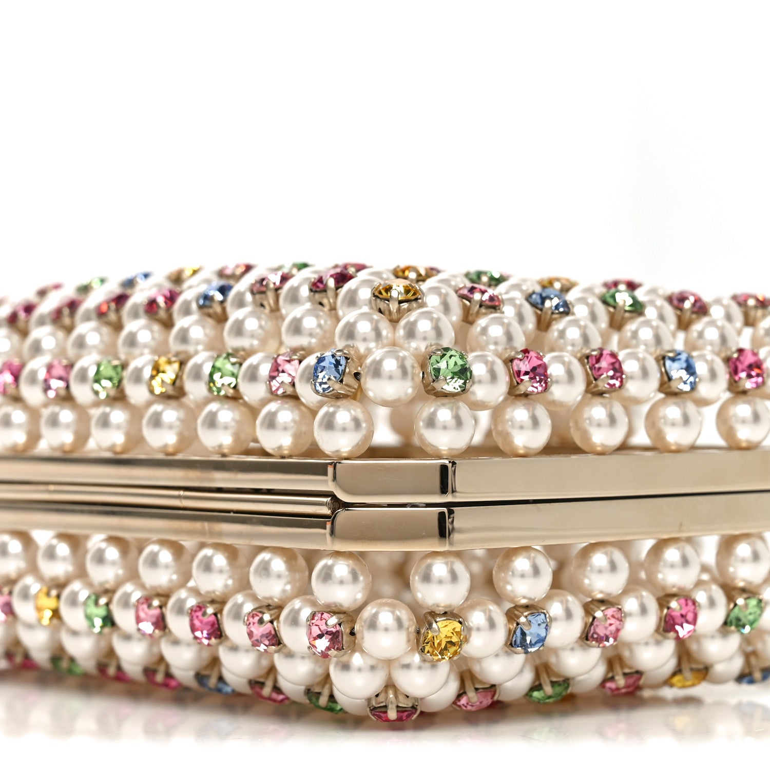 Chanel Metal Pearl Minaudiere CC Evening Bag White Gold Multicolor 10 of 11