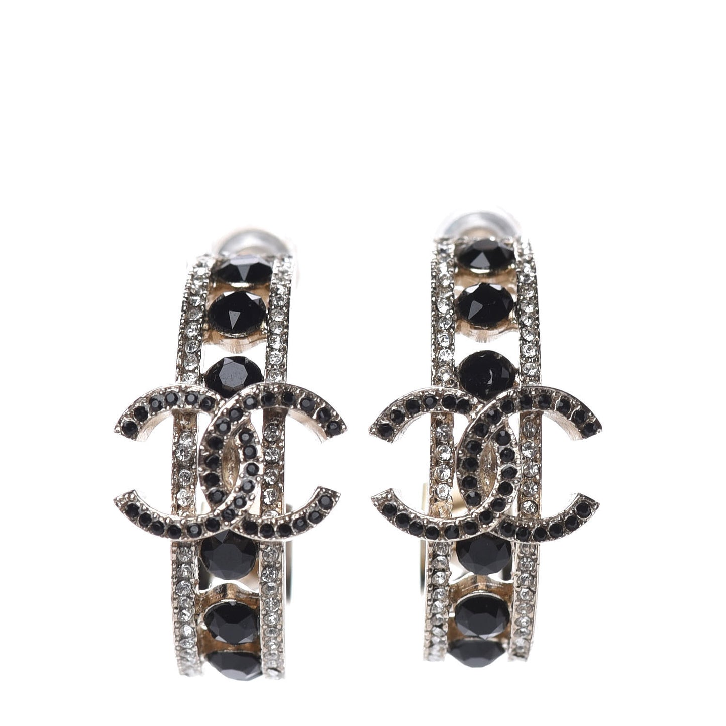 Crystal CC Hoop Earrings Black Gold