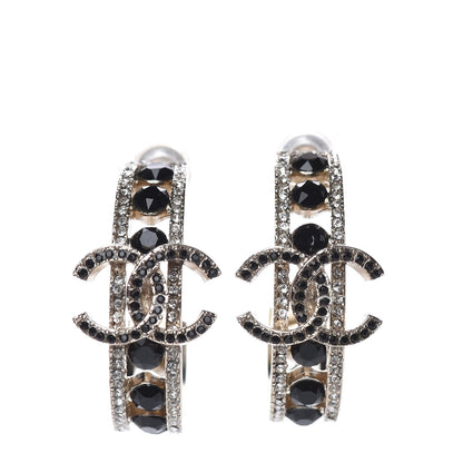 Chanel Crystal CC Hoop Earrings Black Gold 1 of 4