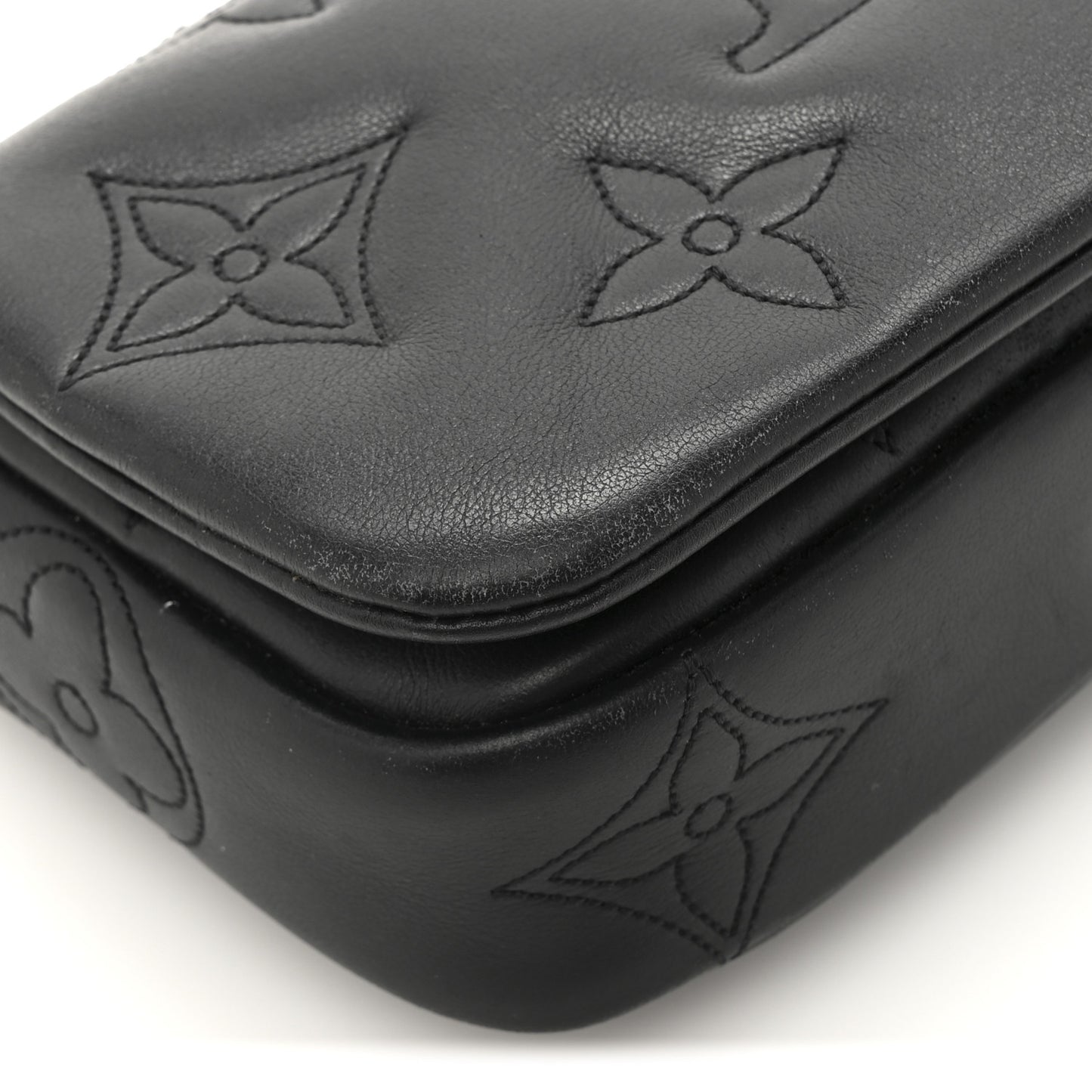 Calfskin Bubblegram Wallet On Strap Black