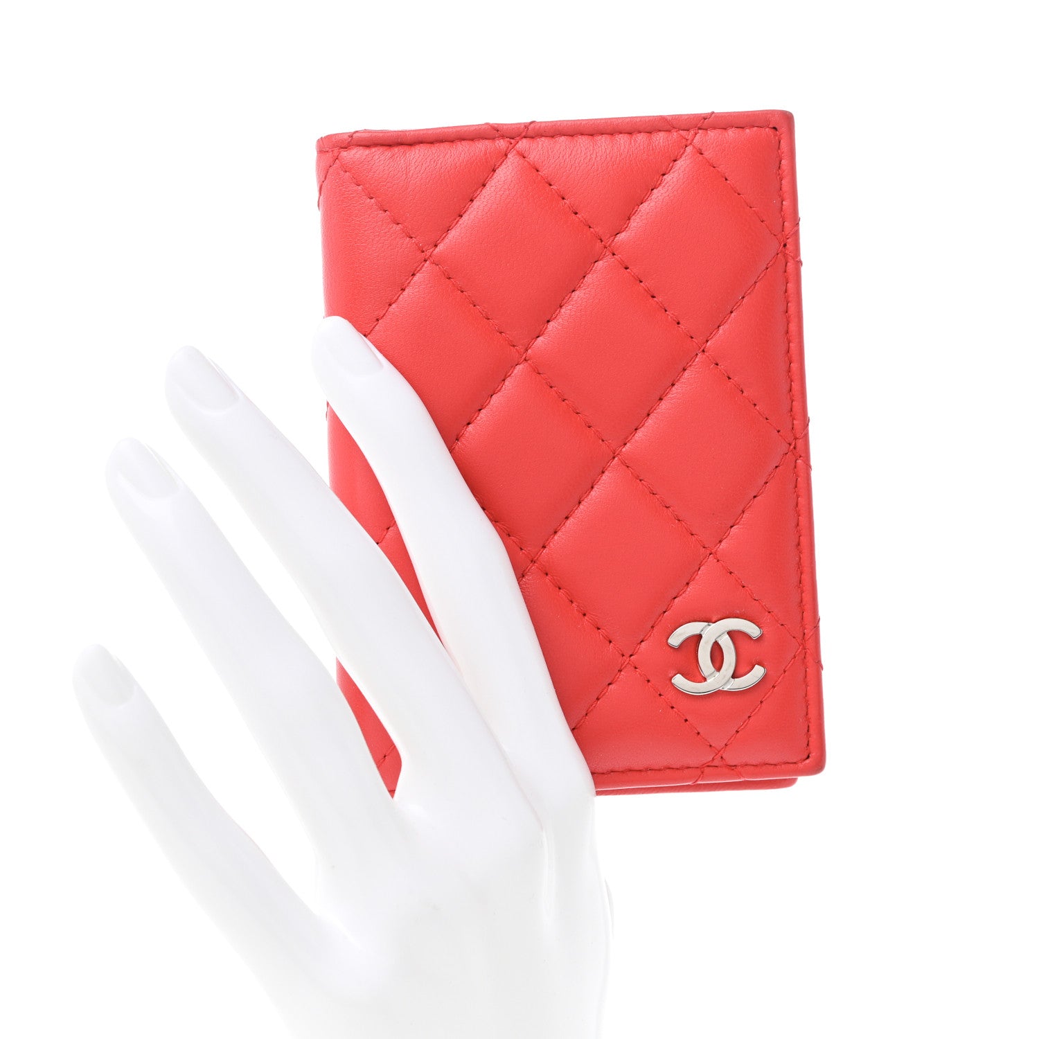 Chanel Lambskin Quilted Card Holder Wallet Red 2 of 14