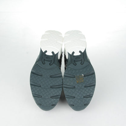 Chanel Tweed Calfskin Sneakers 38 Ecru Navy 5 of 7