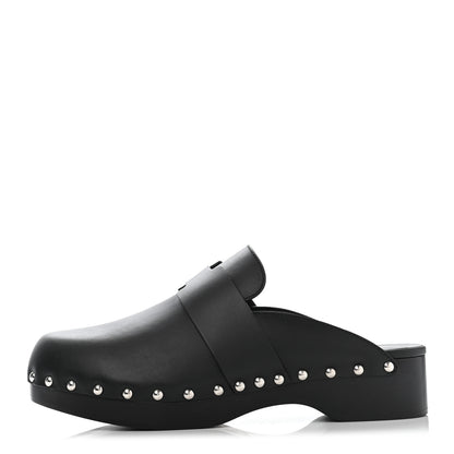 Hermes Calfskin Calya Mules 38 Black 1 of 7