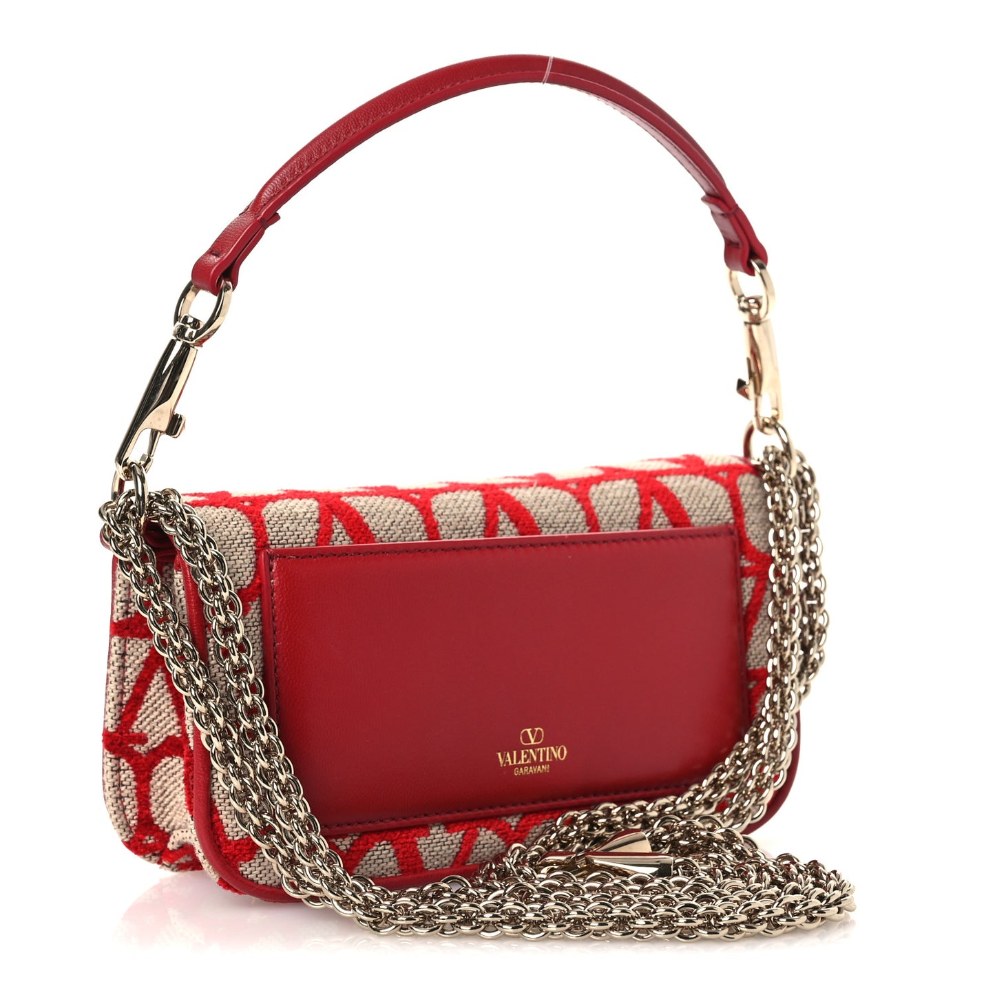 Toile Iconographe Goatskin Vlogo Small Loco Shoulder Bag Natural Rosso Valentino
