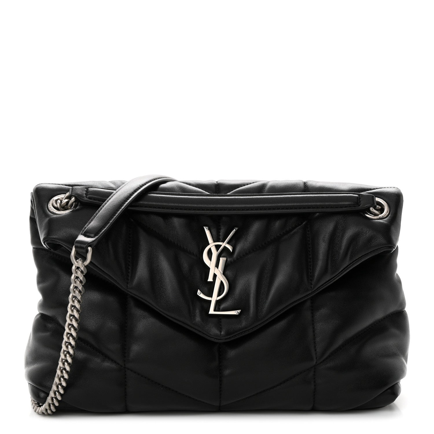 Saint Laurent Lambskin Quilted Small Loulou Puffer Monogram Chain Satchel Black 1 of 9