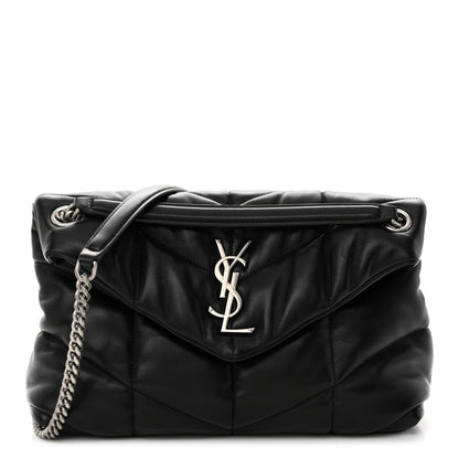 Saint Laurent Lambskin Quilted Small Loulou Puffer Monogram Chain Satchel Black 1 of 9