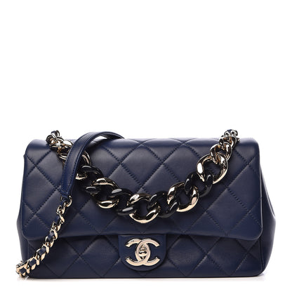 Chanel Lambskin Quilted Resin Bi-Color Chain Flap Bag Navy 1 of 11