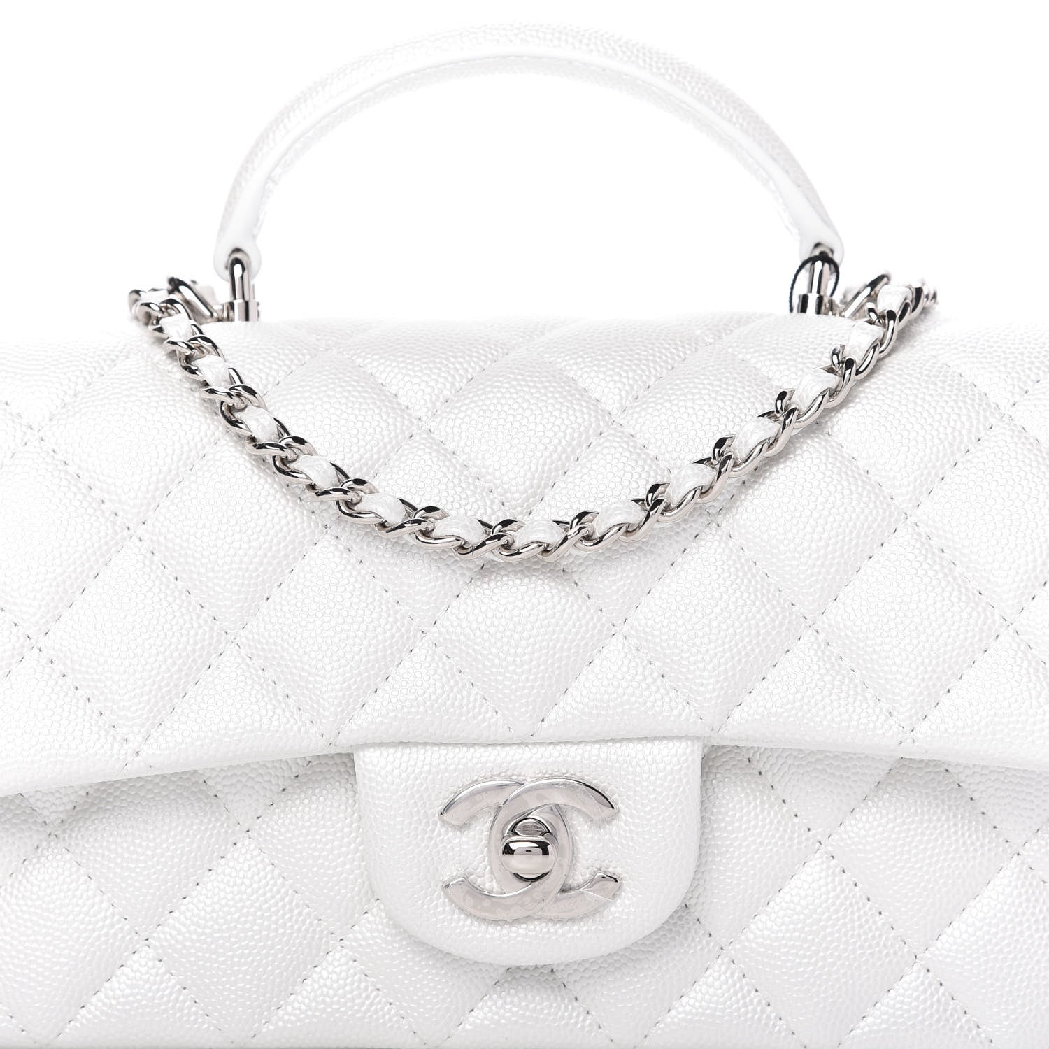 Chanel Iridescent Caviar Quilted Mini Top Handle Rectangular Flap White 10 of 11