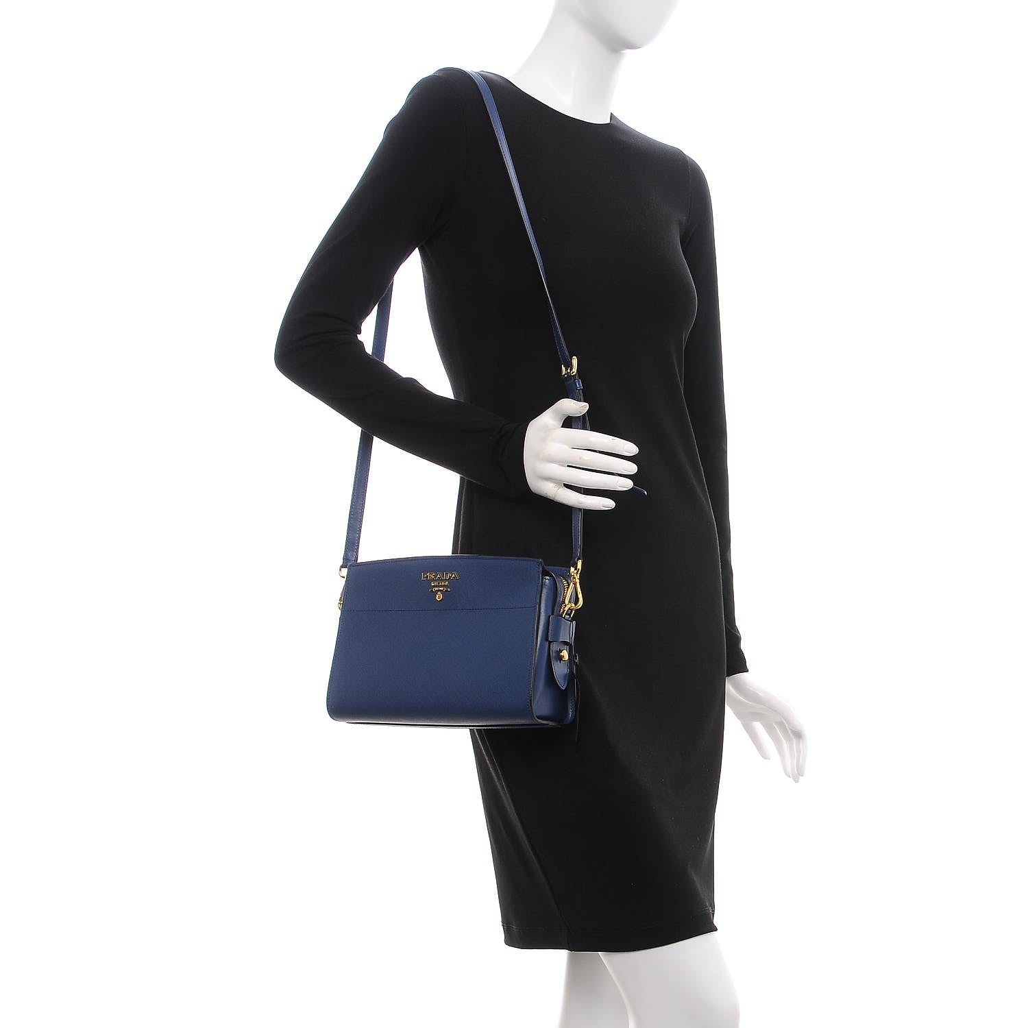 Prada Saffiano Lux Large Zip Crossbody Bag Bleuette 2 of 7