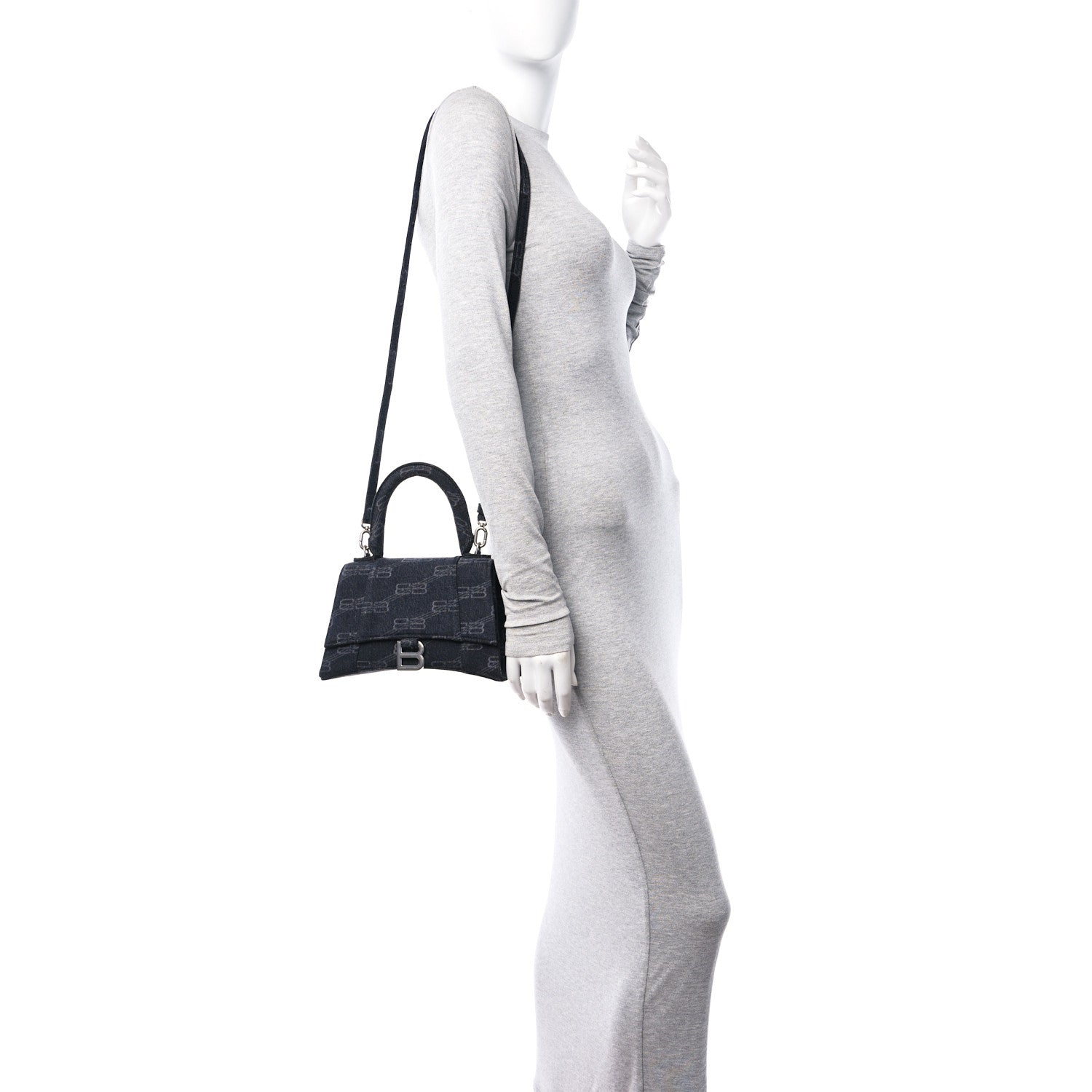 Balenciaga Washed Denim BB Monogram Small Hourglass Top Handle Bag Black 2 of 11