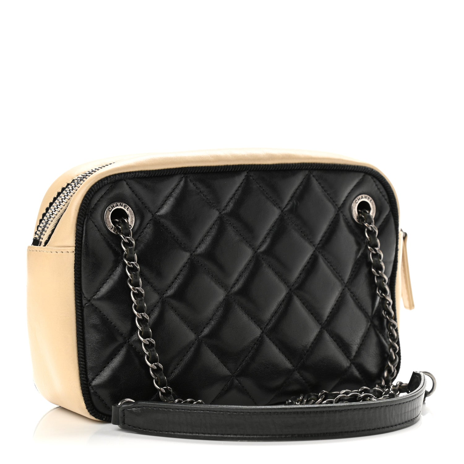 Chanel Calfskin Quilted Small Ballerine Camera Case Black Beige 3 of 11