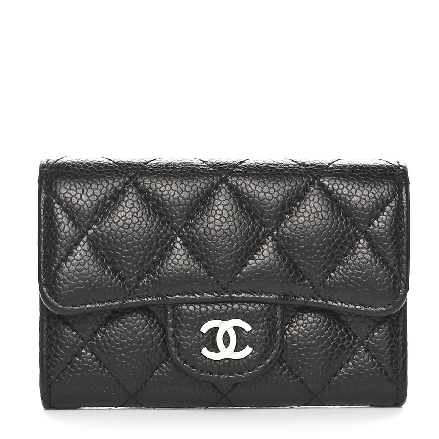 Caviar Quilted Flap Card Holder Black