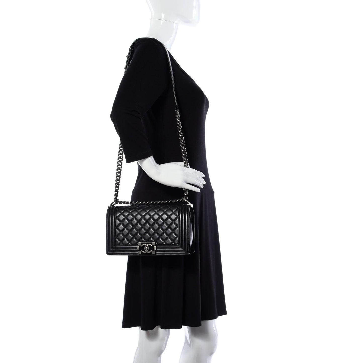 Metallic Calfskin Quilted Medium Boy Flap Black