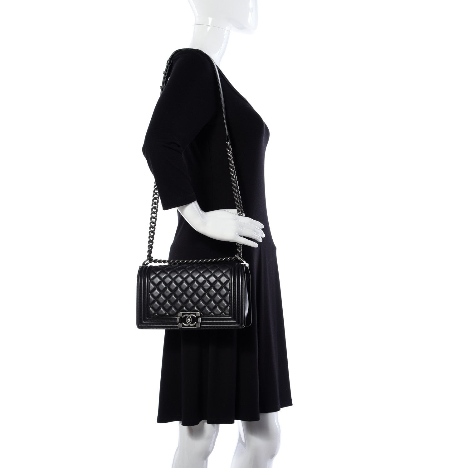 Chanel Metallic Calfskin Quilted Medium Boy Flap Black 2 of 10