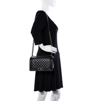 Chanel Metallic Calfskin Quilted Medium Boy Flap Black 2 of 10