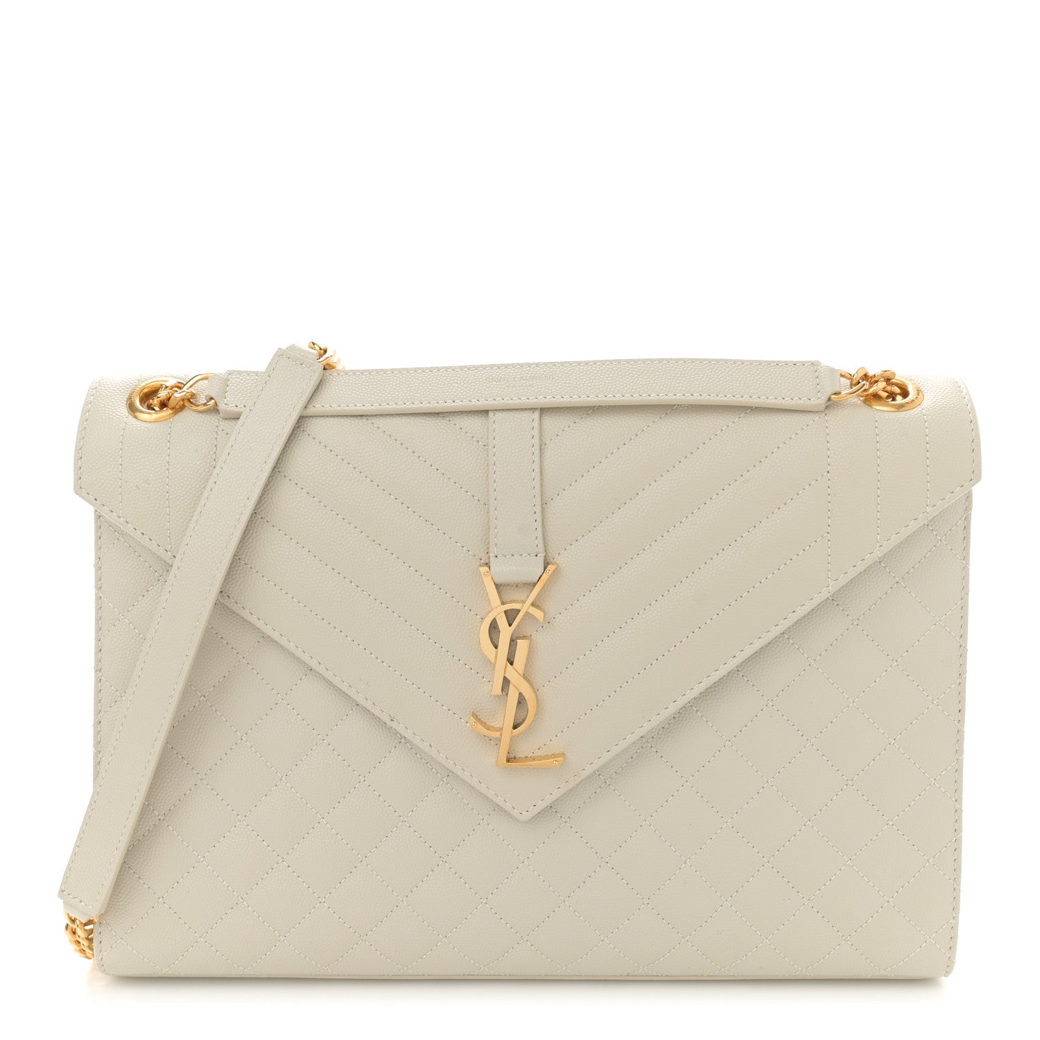 Saint Laurent Grain De Poudre Mixed Matelasse Large Triquilt Monogram Satchel Crema Soft 1 of 12
