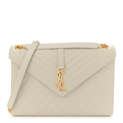 Saint Laurent Grain De Poudre Mixed Matelasse Large Triquilt Monogram Satchel Crema Soft 1 of 12