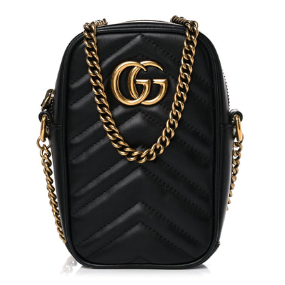 Gucci Calfskin Matelasse Mini GG Marmont Crossbody Bag Black 1 of 11