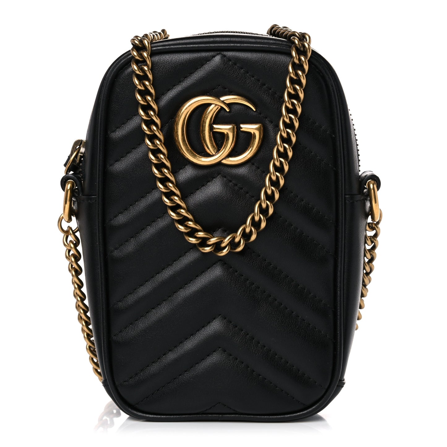 Calfskin Matelasse Mini GG Marmont Crossbody Bag Black