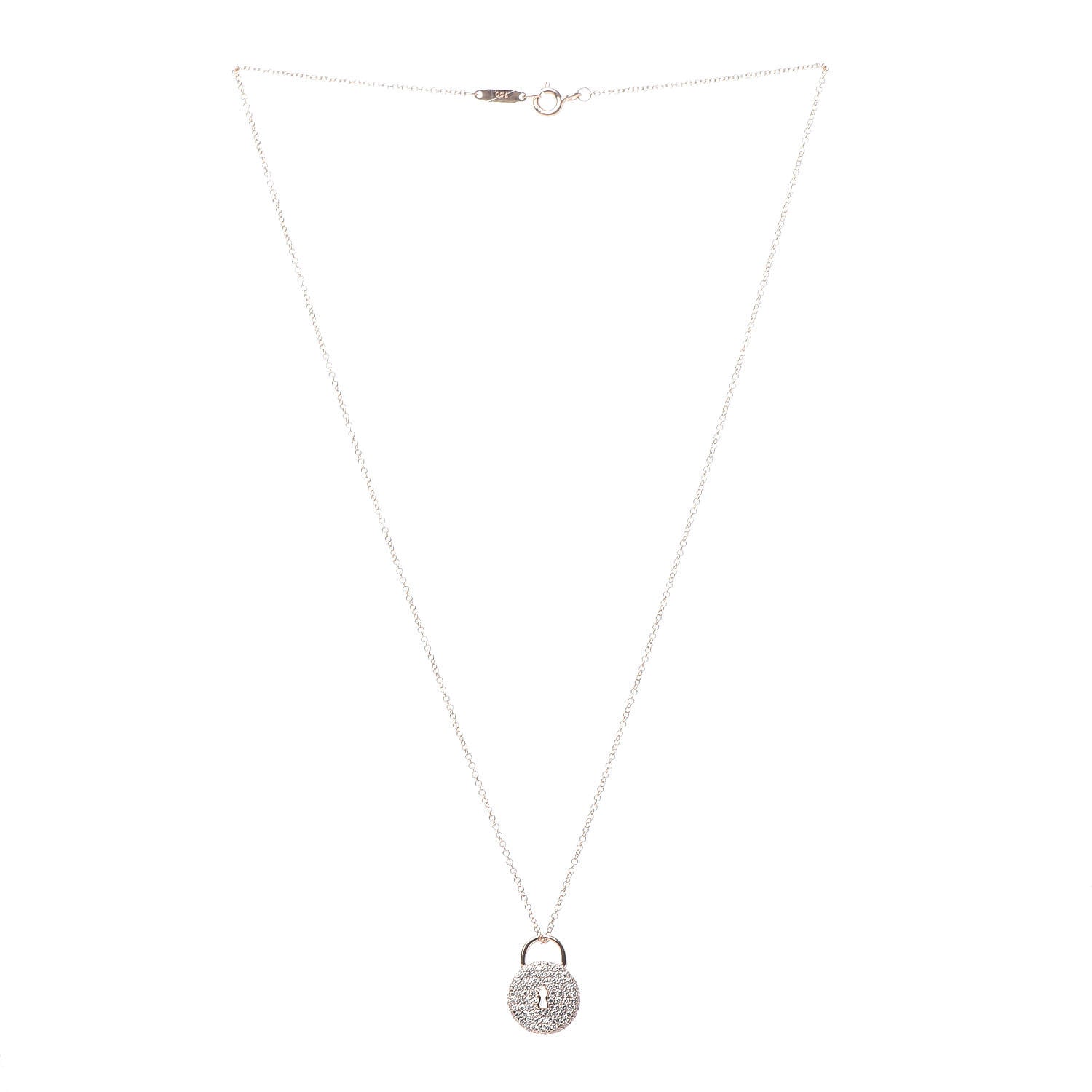 Tiffany 18K Yellow Gold Diamond Lock Pendant Necklace 3 of 7