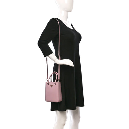 Prada Spazzolato Triangle Small Double Handle Crossbody Tote Alabastro 2 of 8