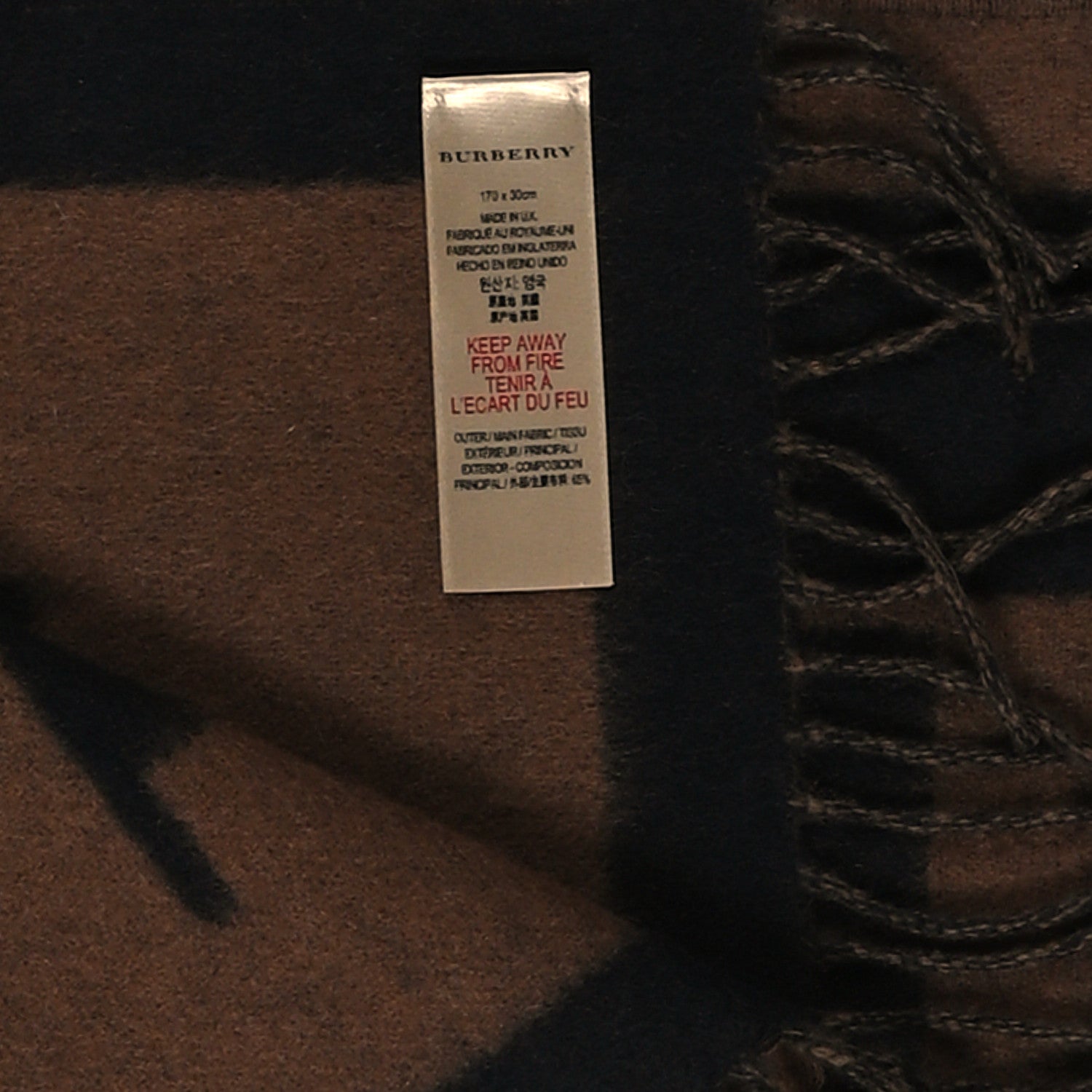 Burberry Wool Cashmere Logo Scarf Camel 4 of 4