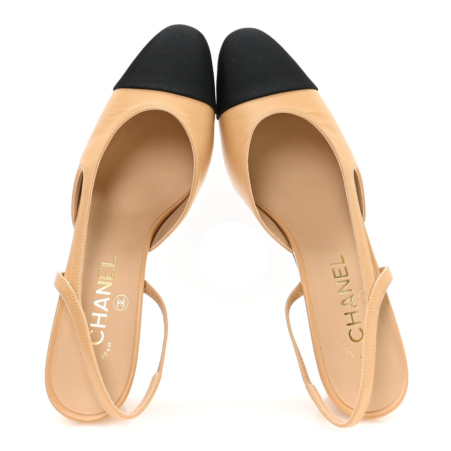 Goatskin Grosgrain Cap Toe CC Slingback Pumps 39 Beige Black
