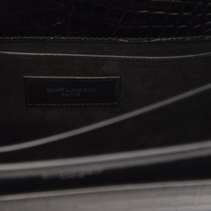 Saint Laurent Calfskin Crocodile Embossed Monogram Sunset Black 6 of 10