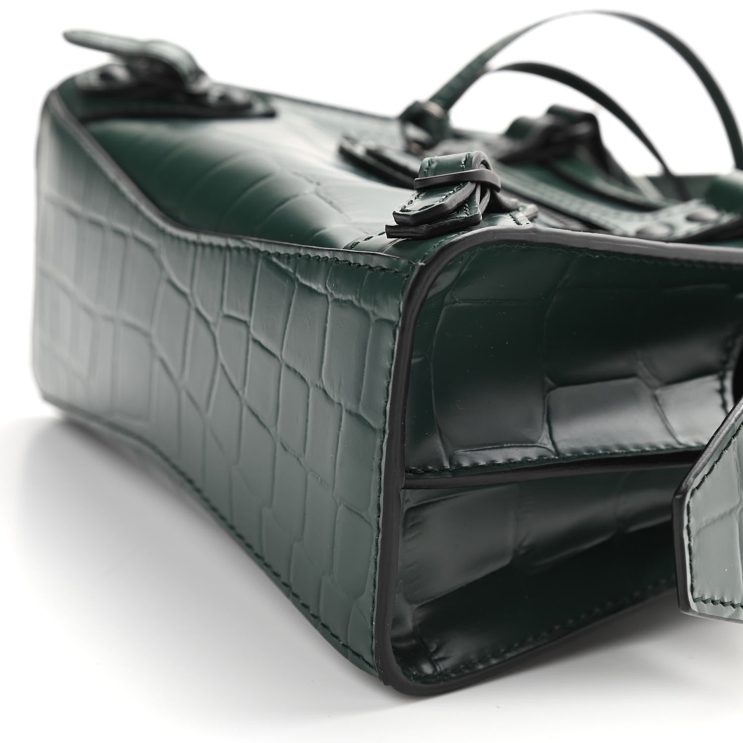 Balenciaga Semi Shiny Calfskin Crocodile Embossed Neo Classic Black Hardware Nano City Crossbody Forest Green 10 of 10