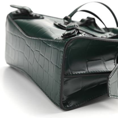 Balenciaga Semi Shiny Calfskin Crocodile Embossed Neo Classic Black Hardware Nano City Crossbody Forest Green 10 of 10
