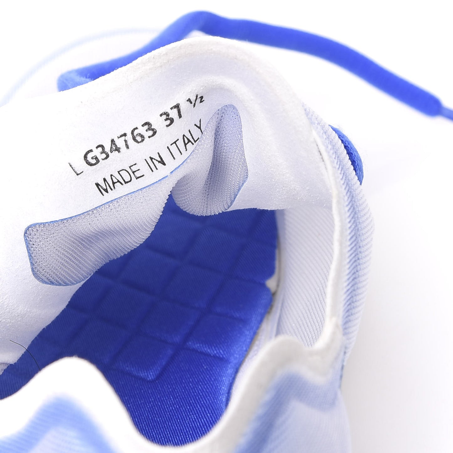 Calfskin Mesh Lyrca Womens Logo Sneakers 37.5 White Blue