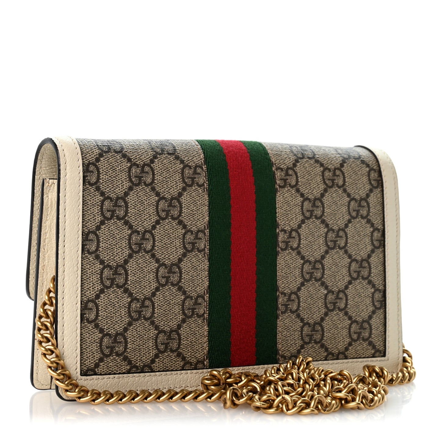 GG Supreme Monogram Web Queen Margaret Chain Wallet White