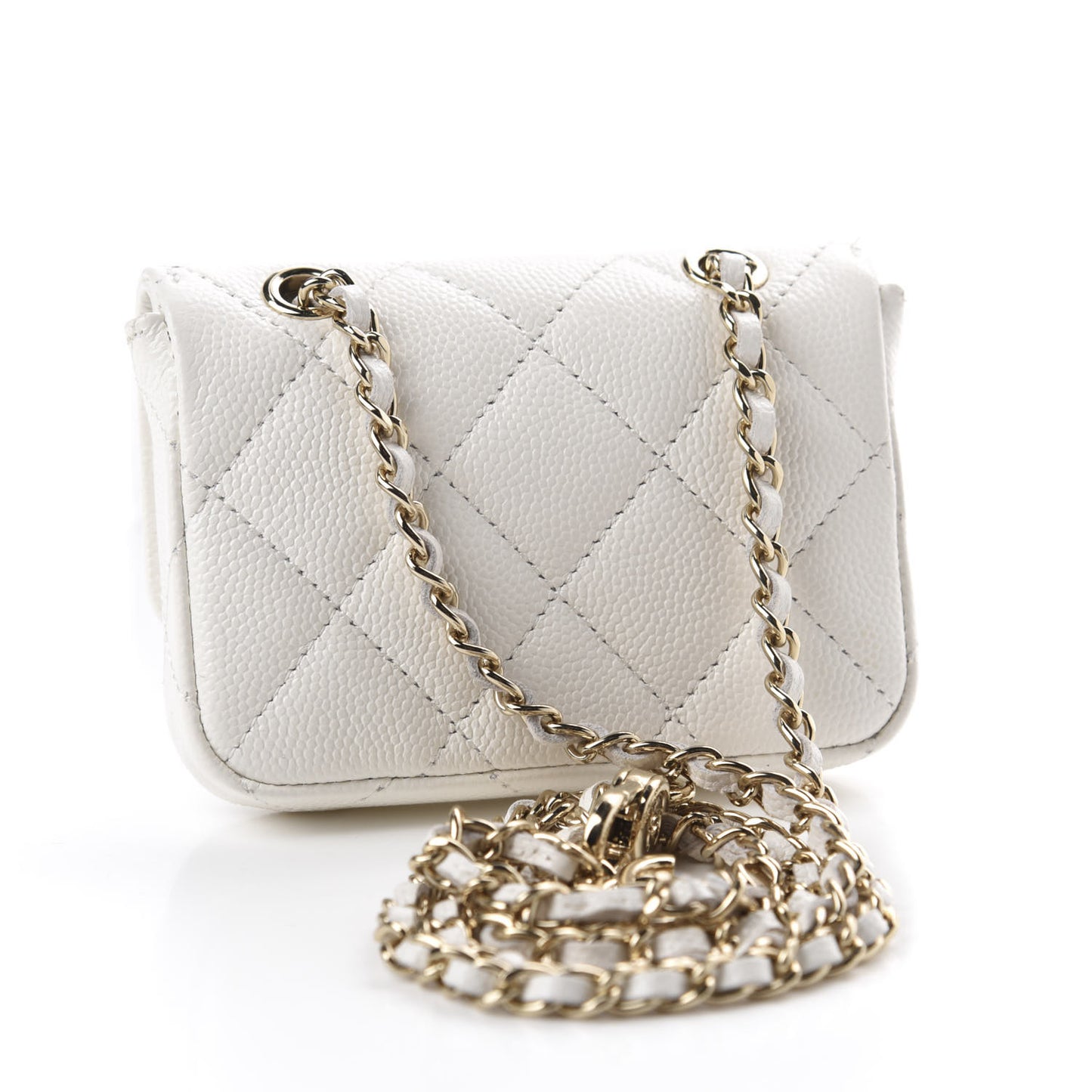 Caviar Quilted Flap Chain Waist Bag White