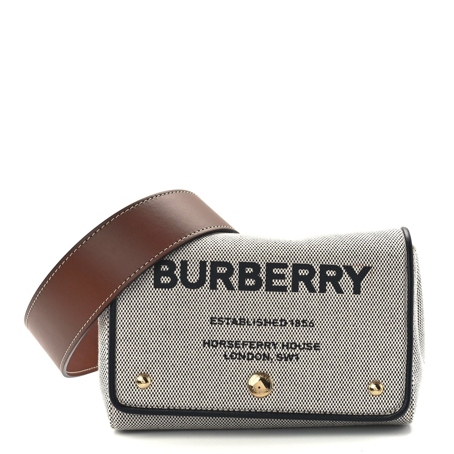 Cotton Canvas Horseferry Print Small Crossbody Bag Grey Tan