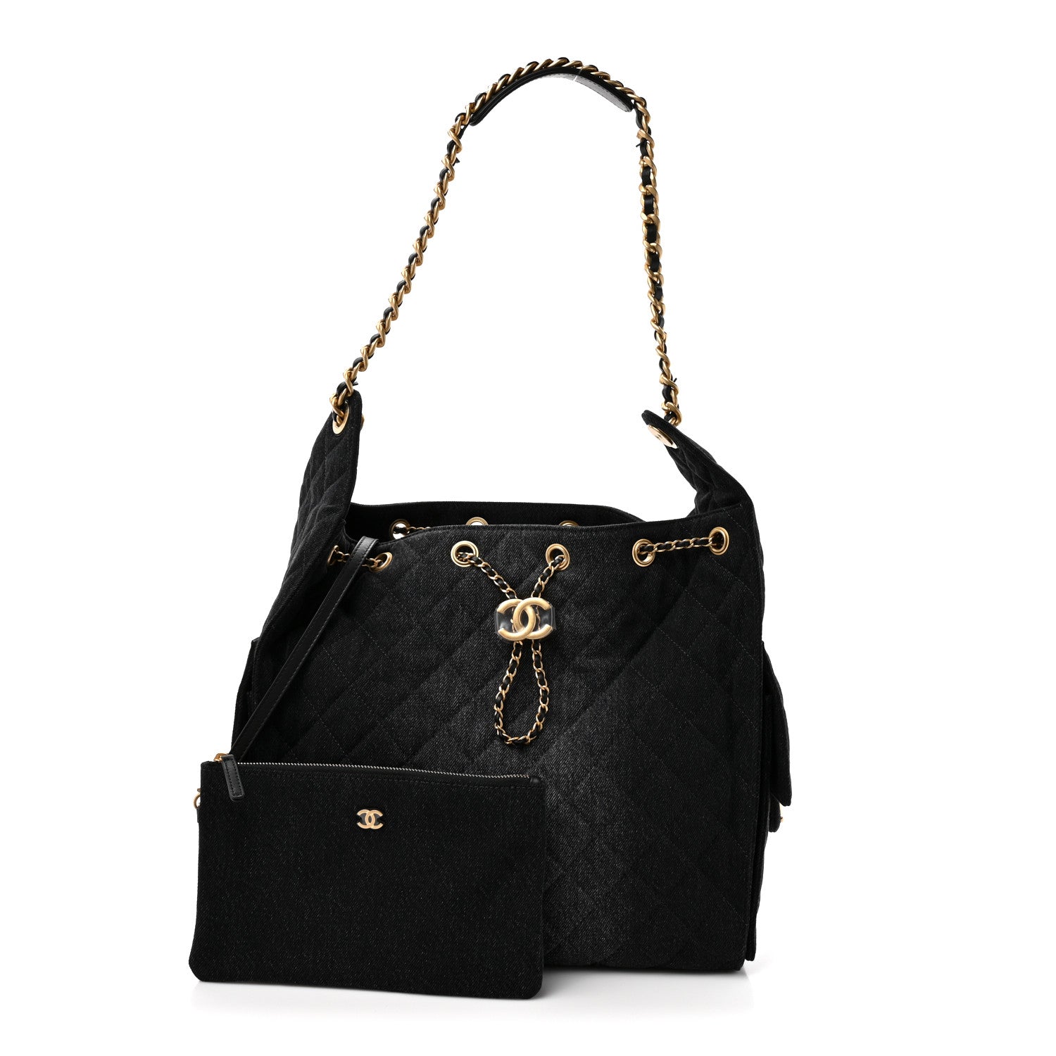 Chanel Washed Denim Quilted Medium Chanel 25 Handbag Black 1830450
