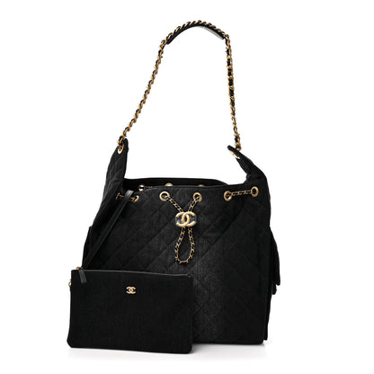 Chanel Washed Denim Quilted Medium Chanel 25 Handbag Black 3 of 10