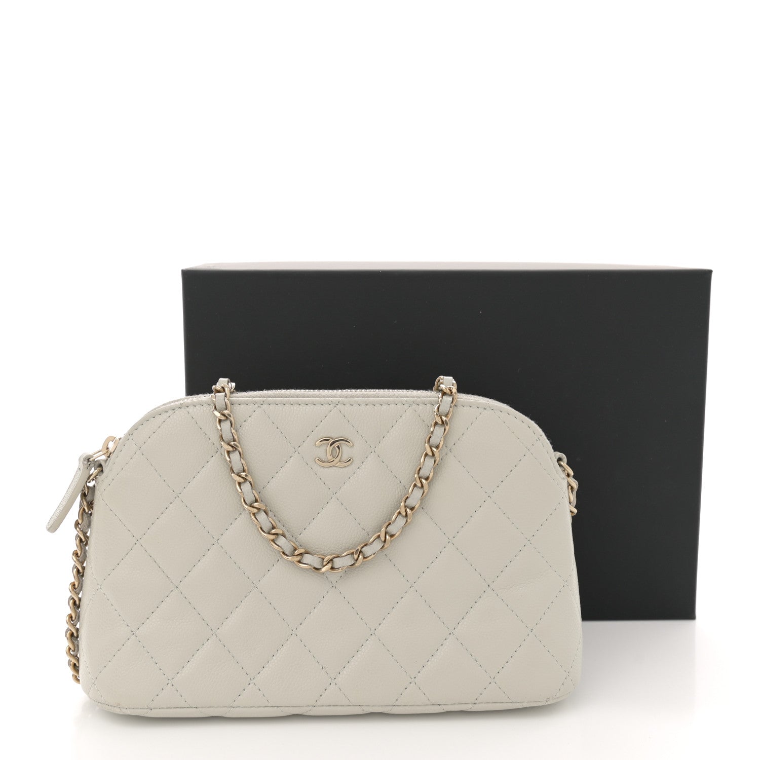 Chanel Caviar Quilted Classic Clutch With Chain Light Grey 13 of 13