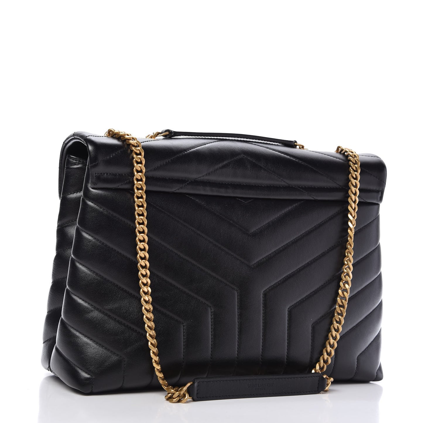 Calfskin Y Quilted Monogram Medium Loulou Chain Satchel Black