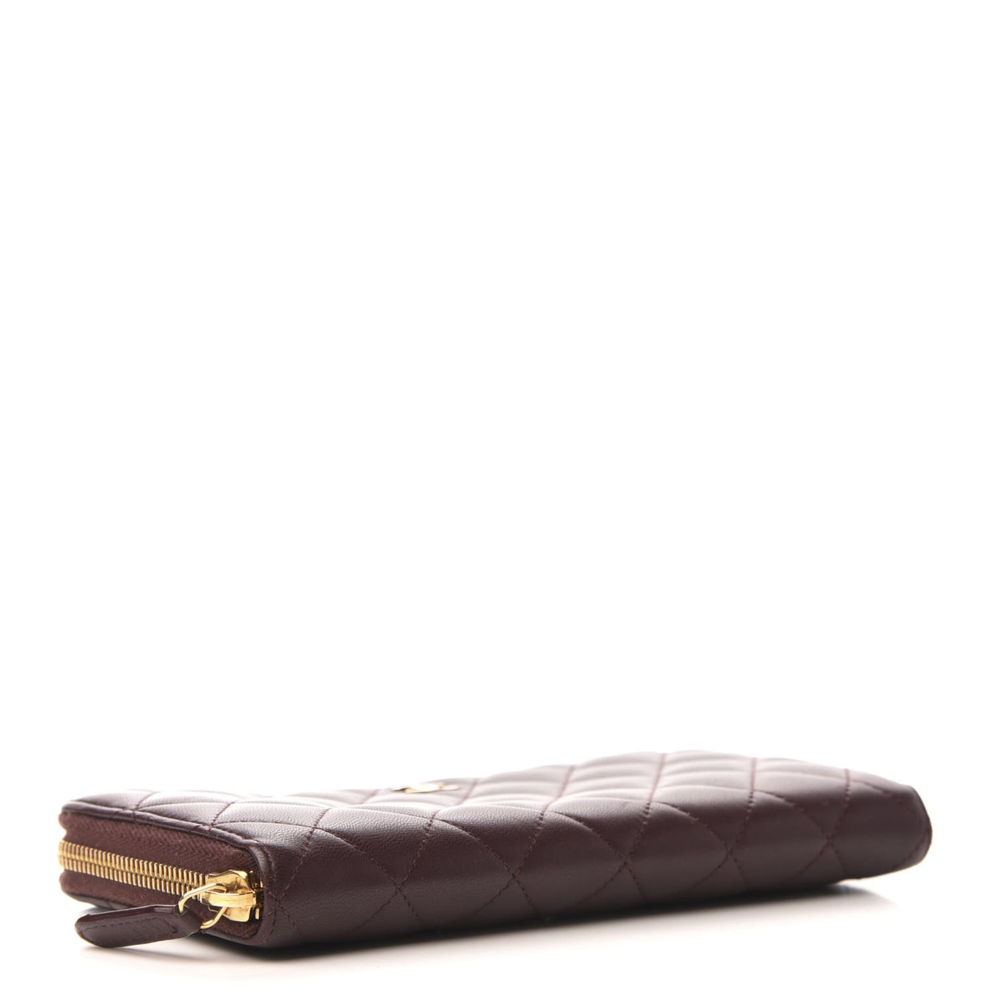 Lambskin Quilted Large Gusset Zip Around Wallet Burgundy