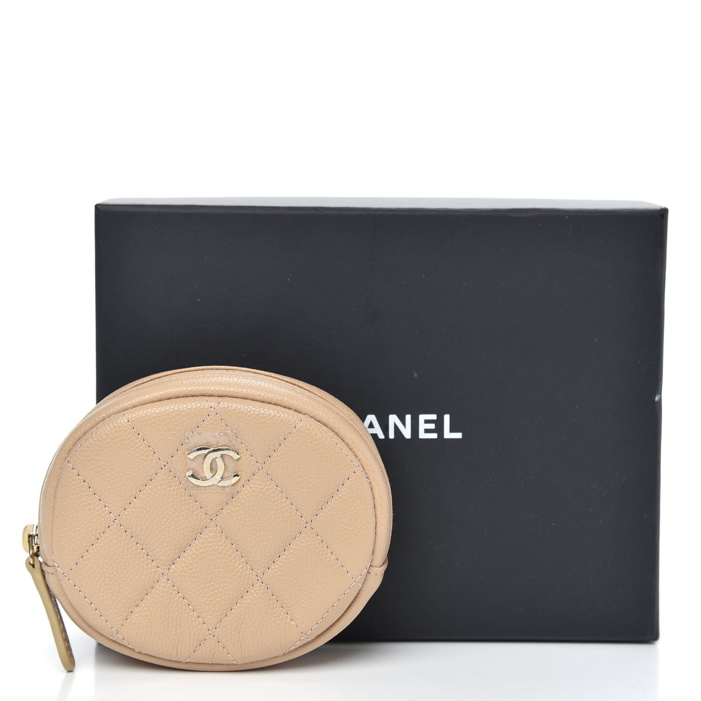 Caviar Quilted Zip Around Classic Coin Purse Beige