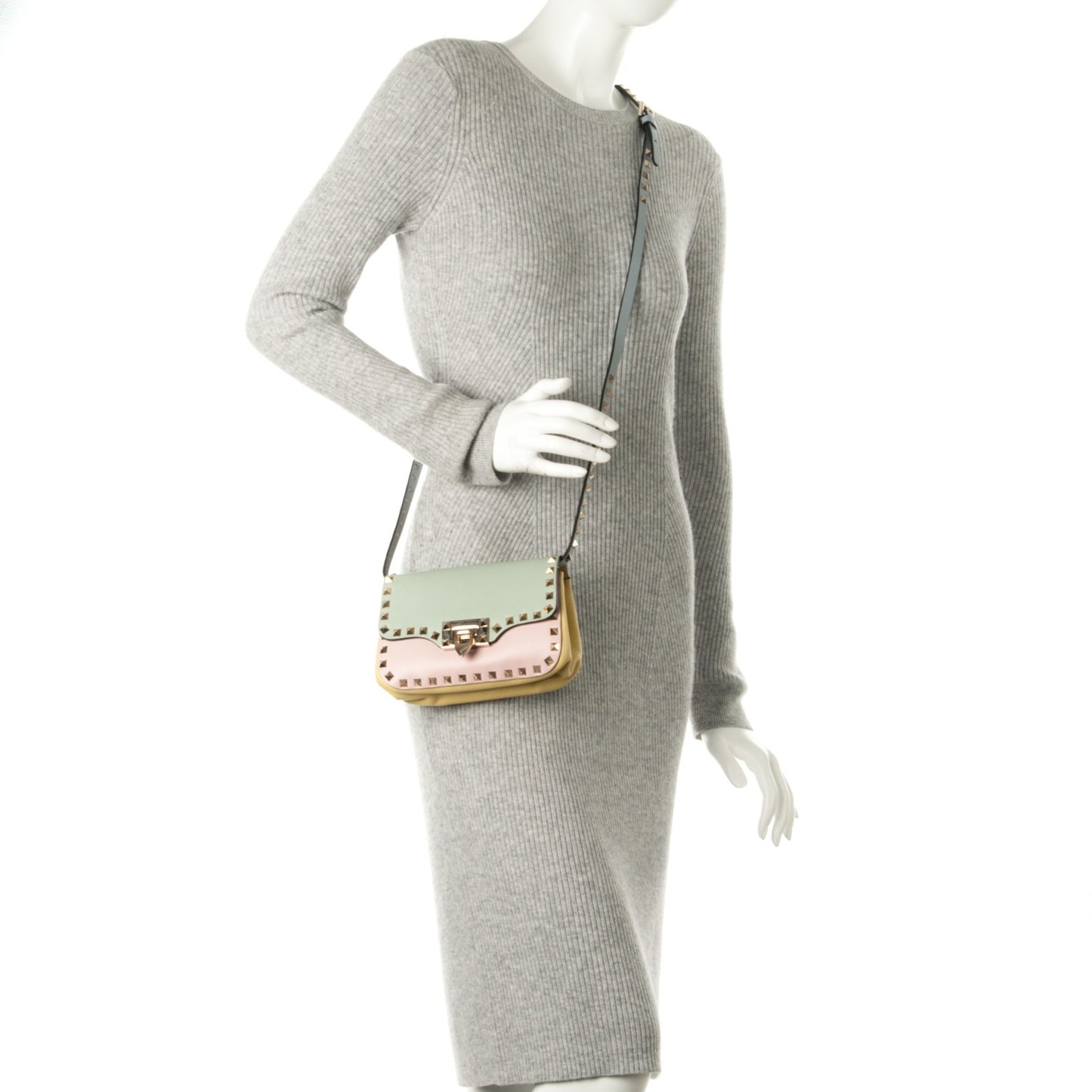 Vitello Watercolor Mini Rockstud Flap Saddle Crossbody Bag Rose Green Yellow Sky
