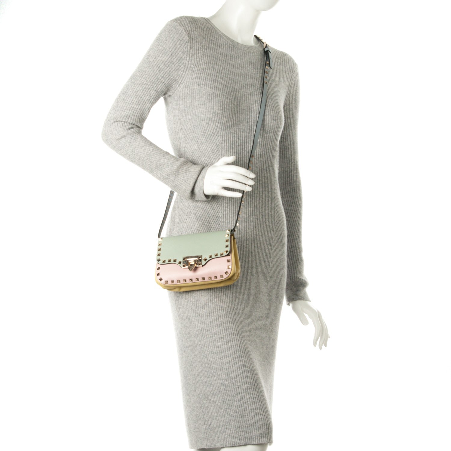 Valentino Garavani Vitello Watercolor Mini Rockstud Flap Saddle Crossbody Bag Rose Green Yellow Sky 2 of 7