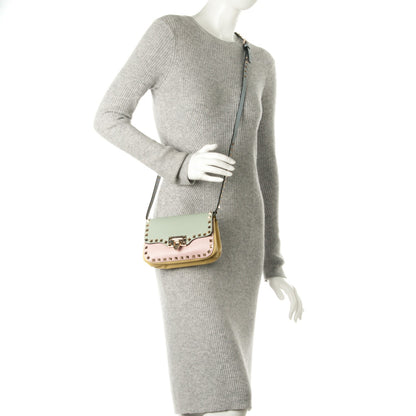 Valentino Garavani Vitello Watercolor Mini Rockstud Flap Saddle Crossbody Bag Rose Green Yellow Sky 2 of 7