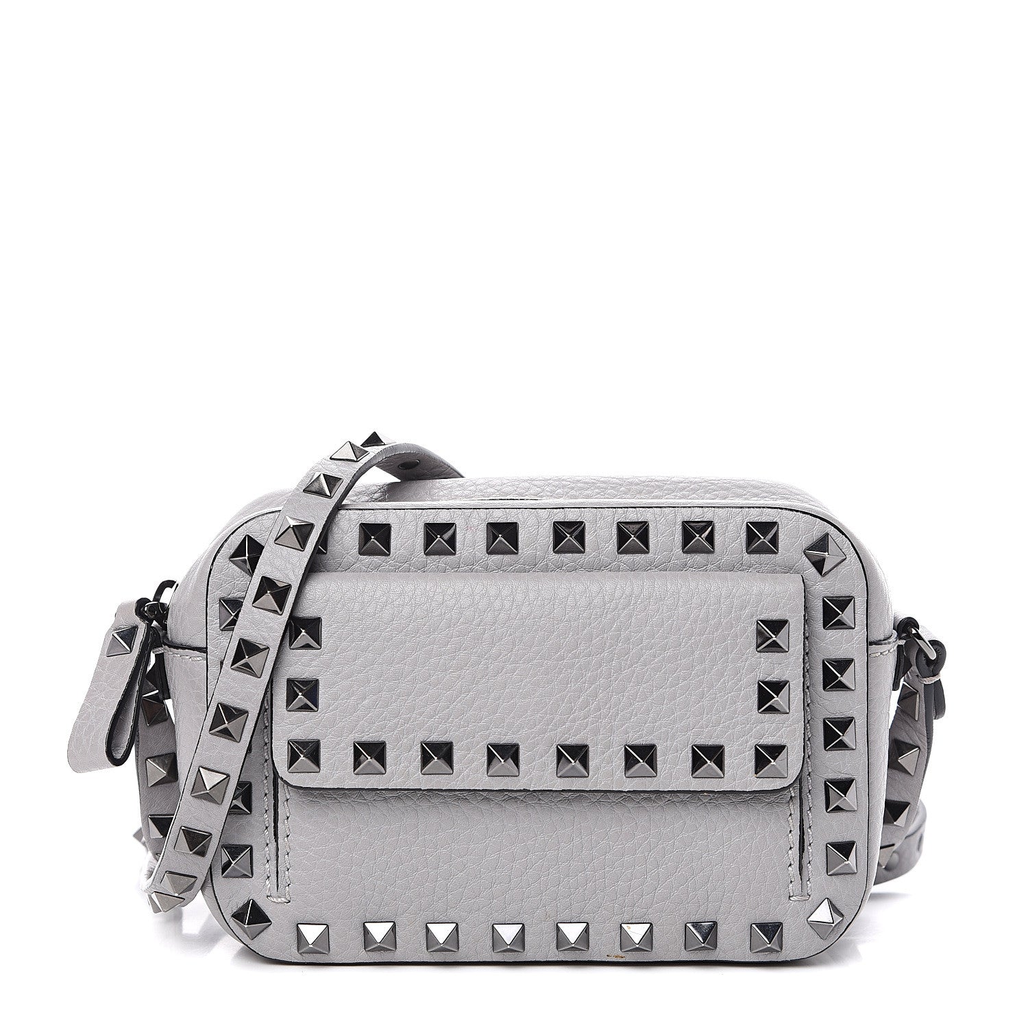 Valentino Garavani Grained Calfskin Small Rockstud Flap Pocket Camera Crossbody Bag Pastel Grey 1 of 8