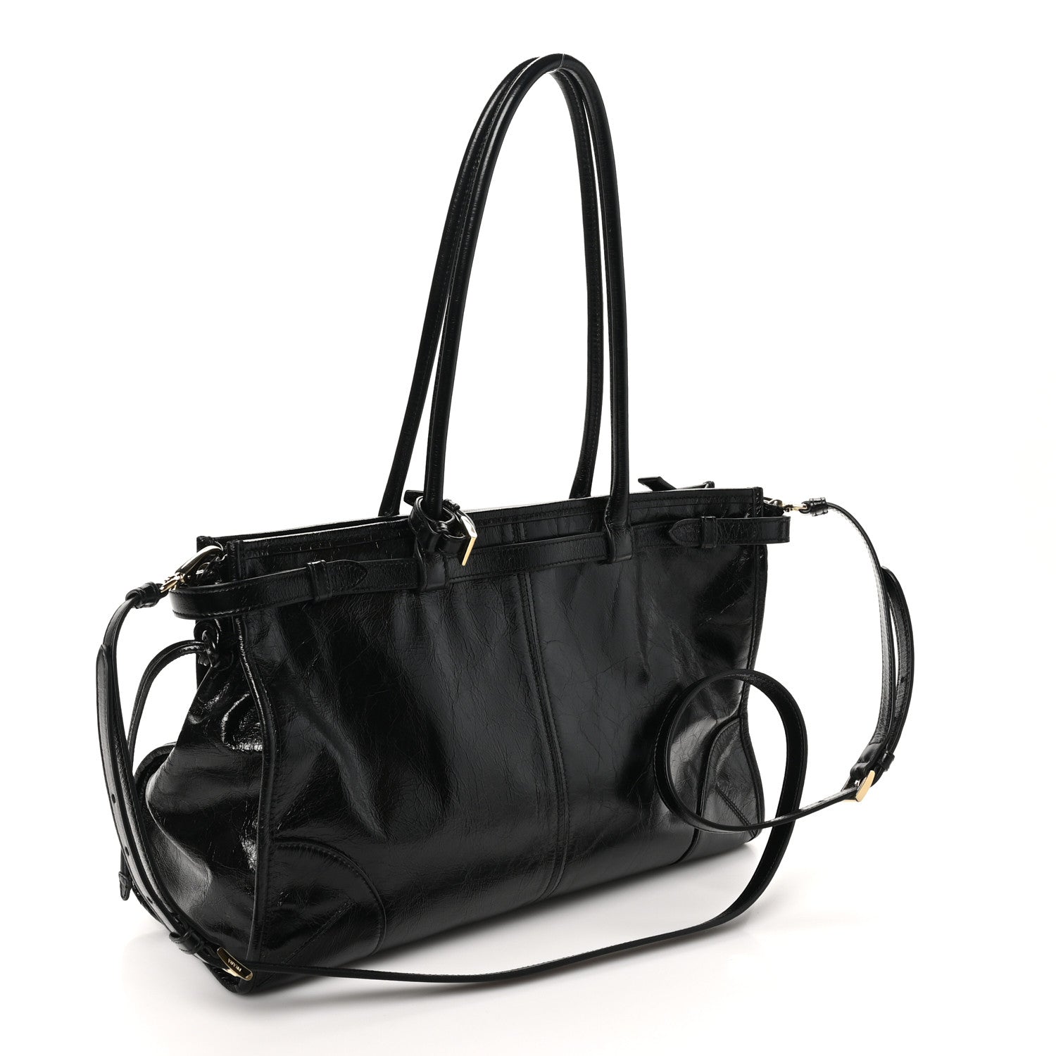 Prada Glossy Calfskin Triangle Large Bonnie Shoulder Bag Black 2 of 9