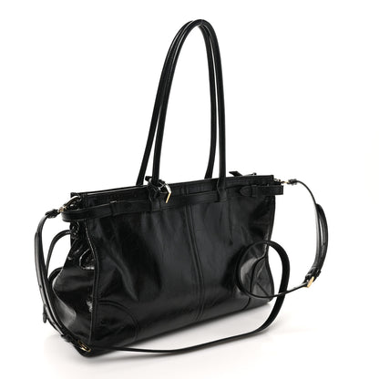 Prada Glossy Calfskin Triangle Large Bonnie Shoulder Bag Black 2 of 9