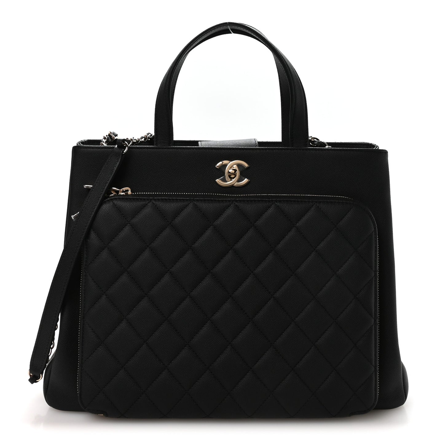 Caviar Quilted Large Business Affinity Shopping Bag Black